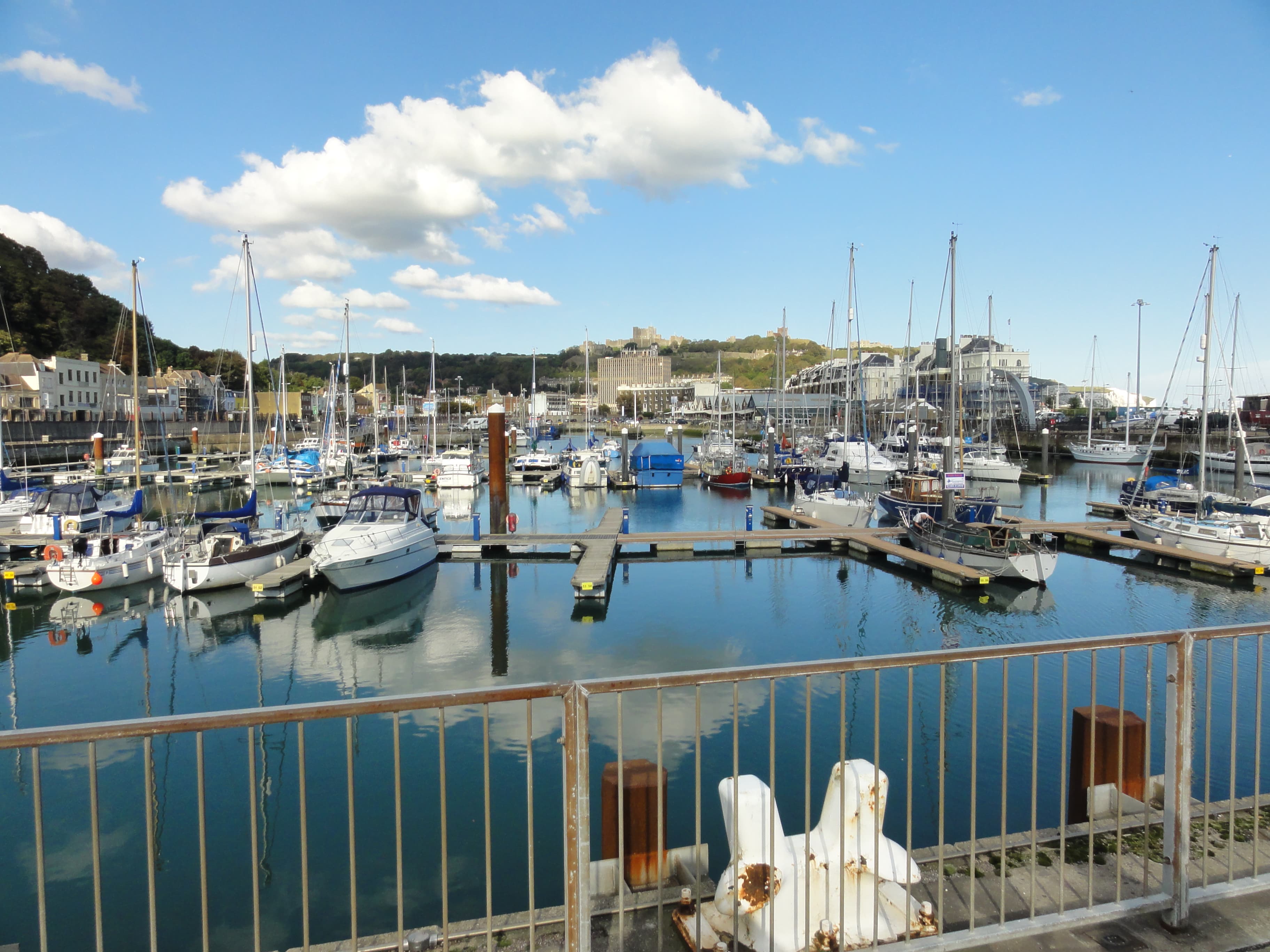 Dover Marina, with the castle and the cliffs beyond
