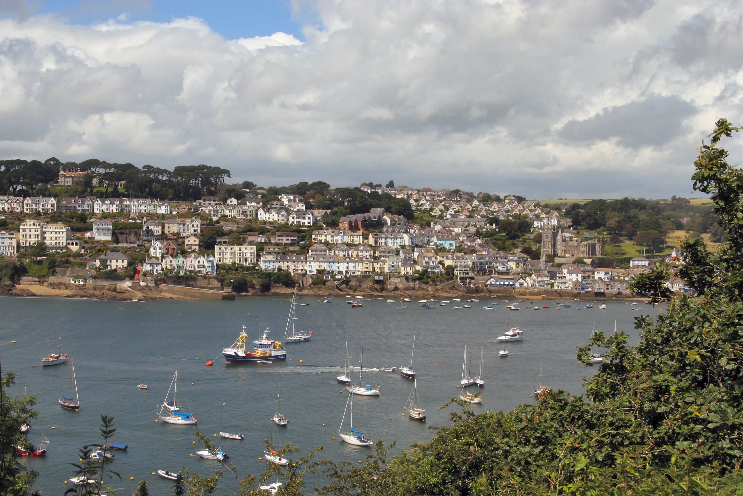 Fowey harbour and the town from across the river