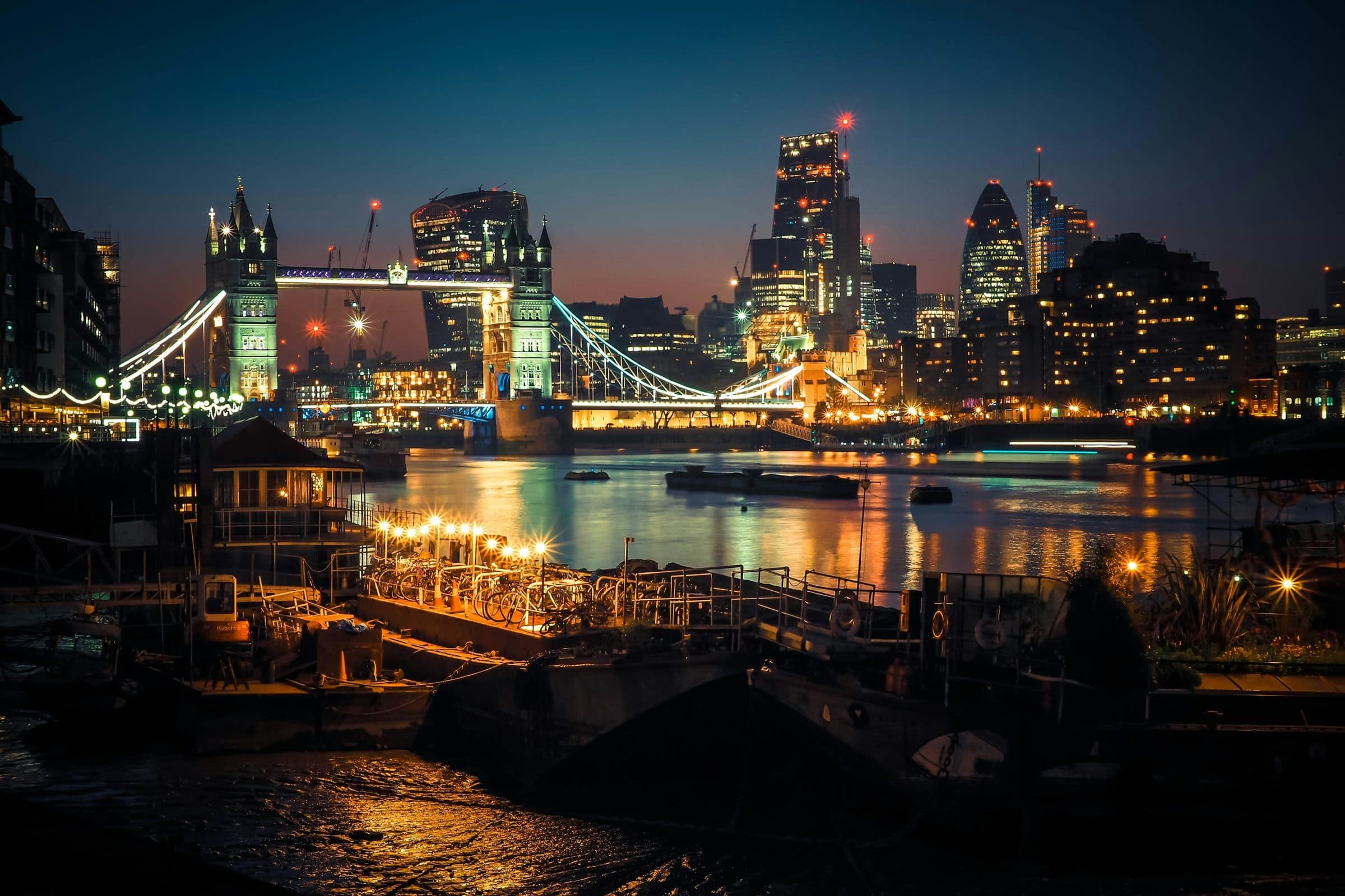 The Pool of London at dusk