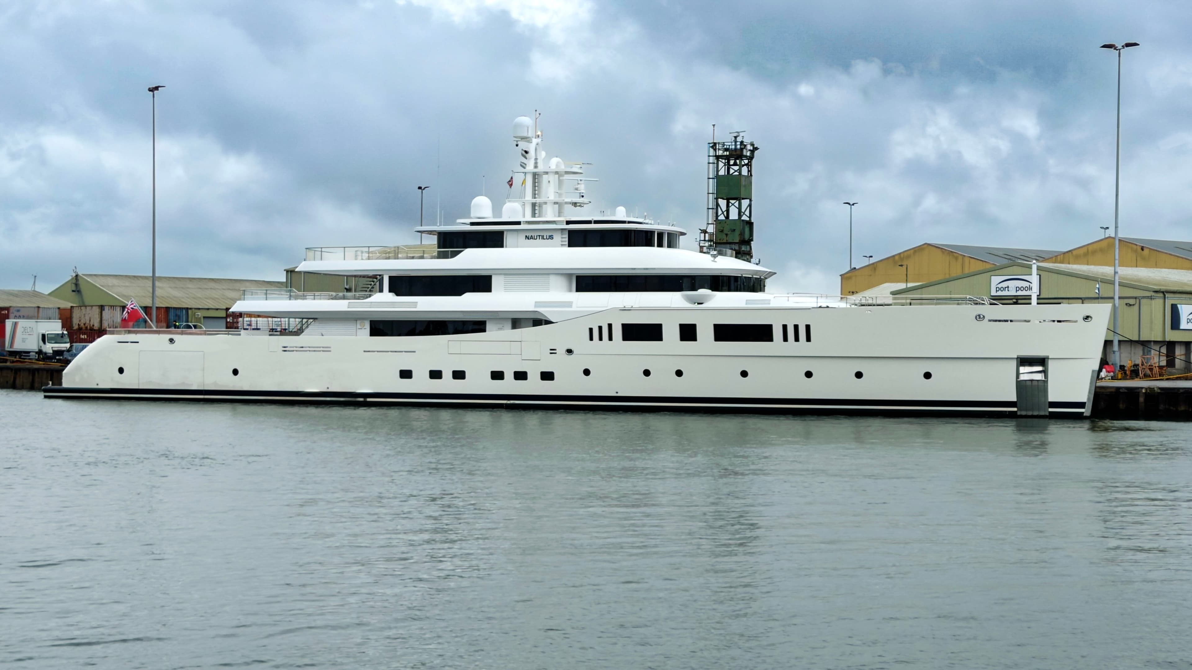 A 73m motor yacht alongside South Quay, Poole