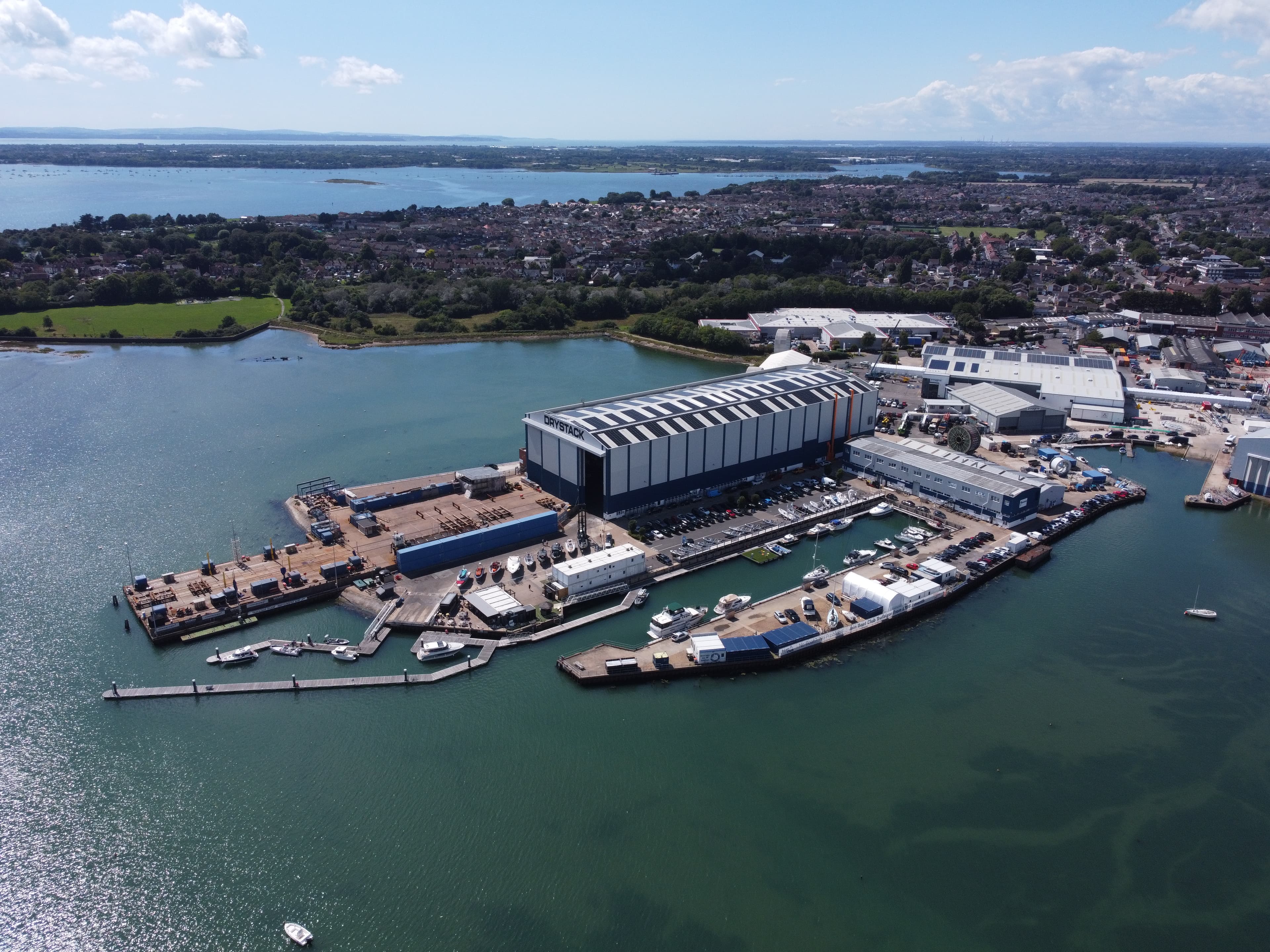 Trafalgar Wharf yard at Portchester, Portsmouth Harbour, from the air